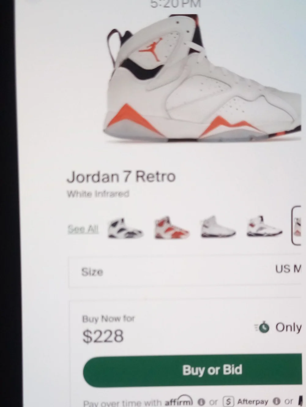 Jordan 7 Retro OG White Infrared Size 11 Men Item 10